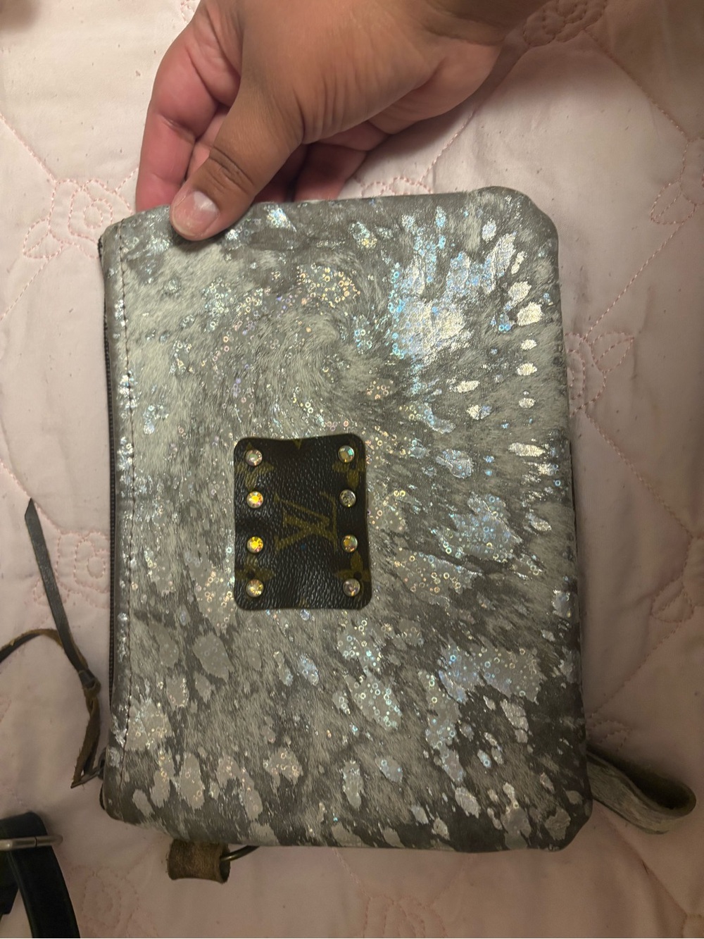 Iridescent Silver Sequin Wristlet Clutch